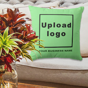 Business Name and Logo on Light Green Throw Pillow