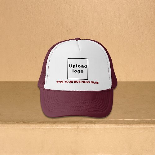 Business Name and Logo on Maroon and White Trucker Hat