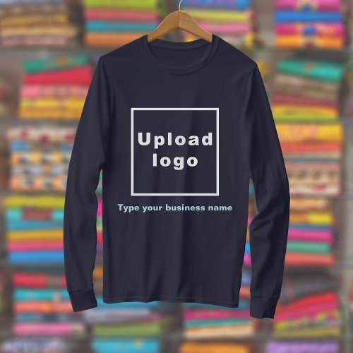 Business Name and Logo on Navy Blue Long Sleeve T_Shirt