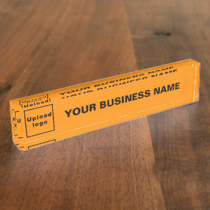 Business Name and Logo on Orange Color Acrylic Desk Name Plate