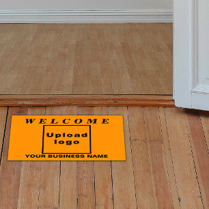 Business Name and Logo on Orange Color Rectangle Floor Decals