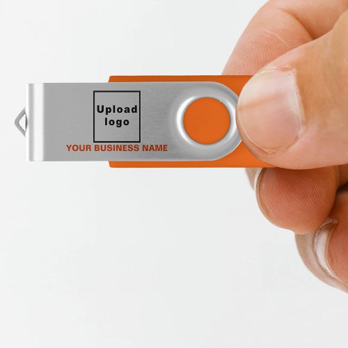 Business Name and Logo on Orange Color USB Swivel Flash Drive