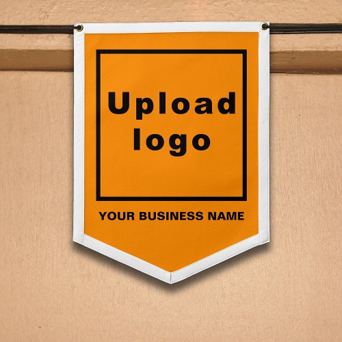 Business Name and Logo on Orange Shield Shape Pennant