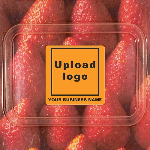 Business Name and Logo on Orange Square Adhesive Labels