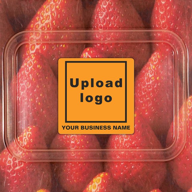Business Name and Logo on Orange Square Adhesive Labels (Orange square adhesive label with your business name and logo)