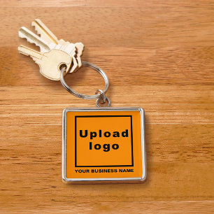 Business Name and Logo on Orange Square Premium Keychain
