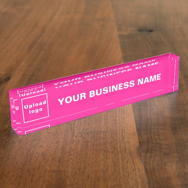 Business Name and Logo on Pink Acrylic Desk Name Plate (Side)
