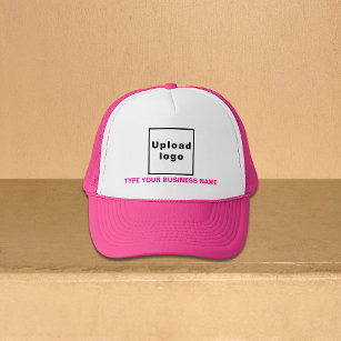 Business Name and Logo on Pink and White Trucker Hat
