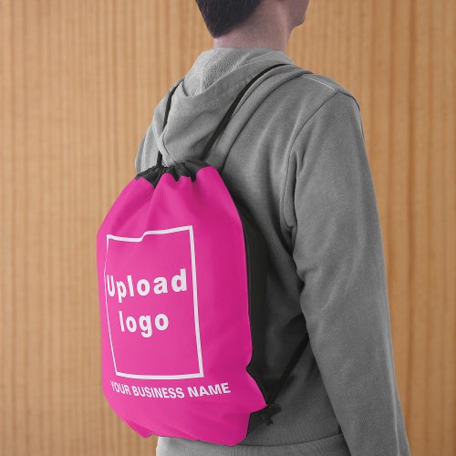 Business Name and Logo on Pink Drawstring Bag