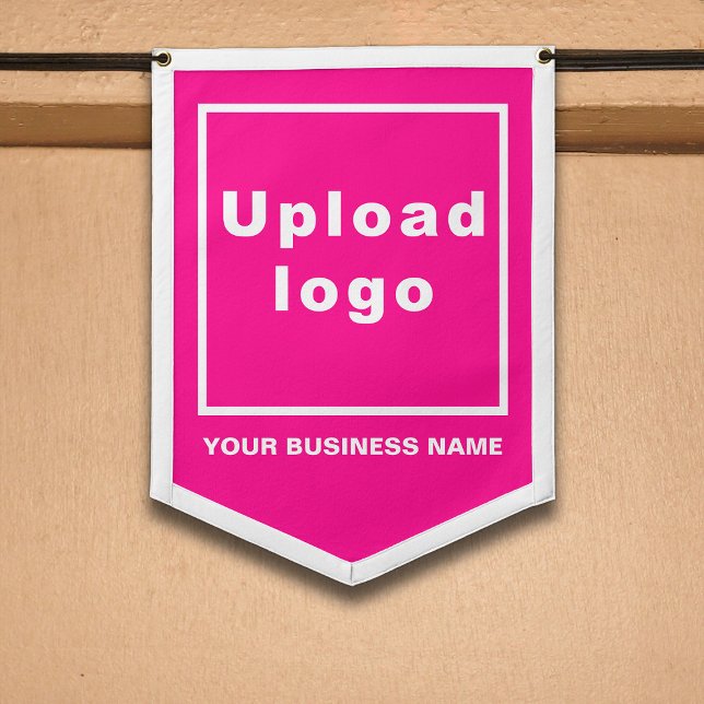 Business Name and Logo on Pink Shield Shape Pennant (Creator Uploaded)