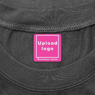 Business Name and Logo on Pink Square Iron On Labels