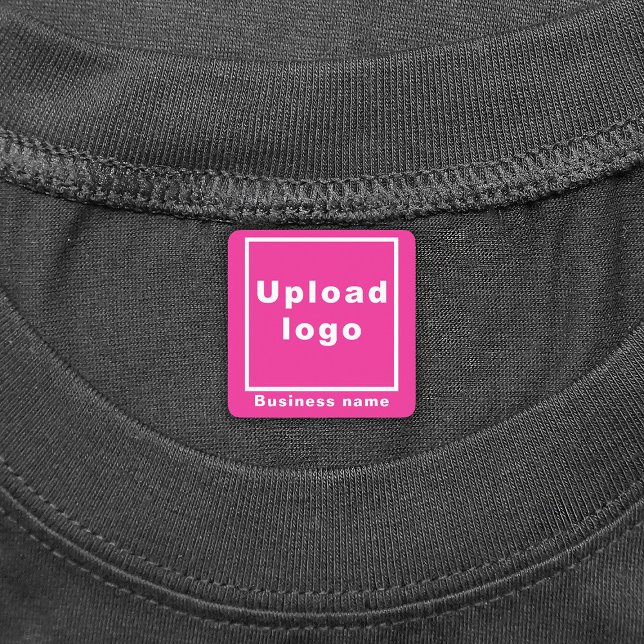 Business Name and Logo on Pink Square Iron On Labels (Pink square iron on label with your business name and logo)