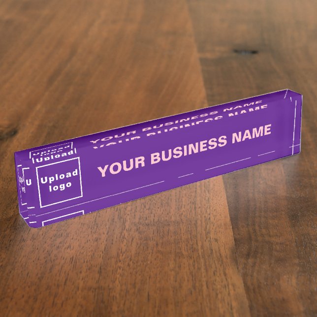 Business Name and Logo on Purple Acrylic Desk Name Plate (Side)