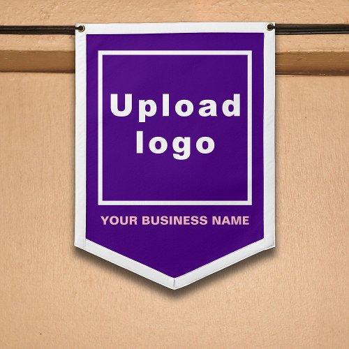 Business Name and Logo on Purple Shield Shape Pennant