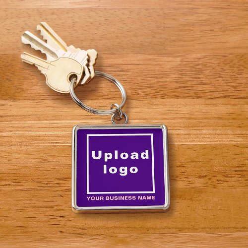 Business Name and Logo on Purple Square Premium Keychain