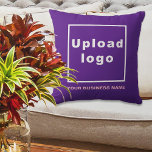 Business Name And Logo On Purple Throw Pillow at Zazzle