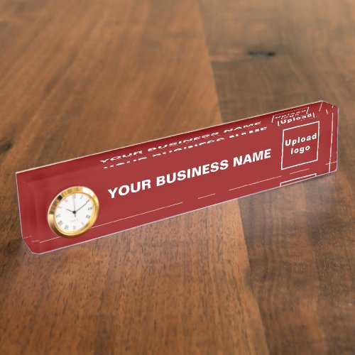 Business Name and Logo on Red Acrylic With Clock Desk Name Plate