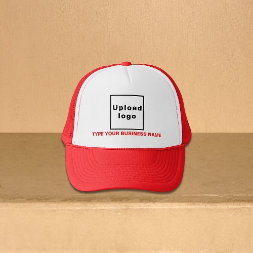 Business Name and Logo on Red and White Trucker Hat