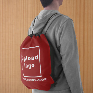 Business Name and Logo on Red Drawstring Bag