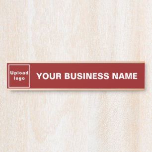 Business Name and Logo on Red Long Hanging Door Sign