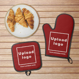 Business Name and Logo on Red Oven Mitt & Pot Holder Set