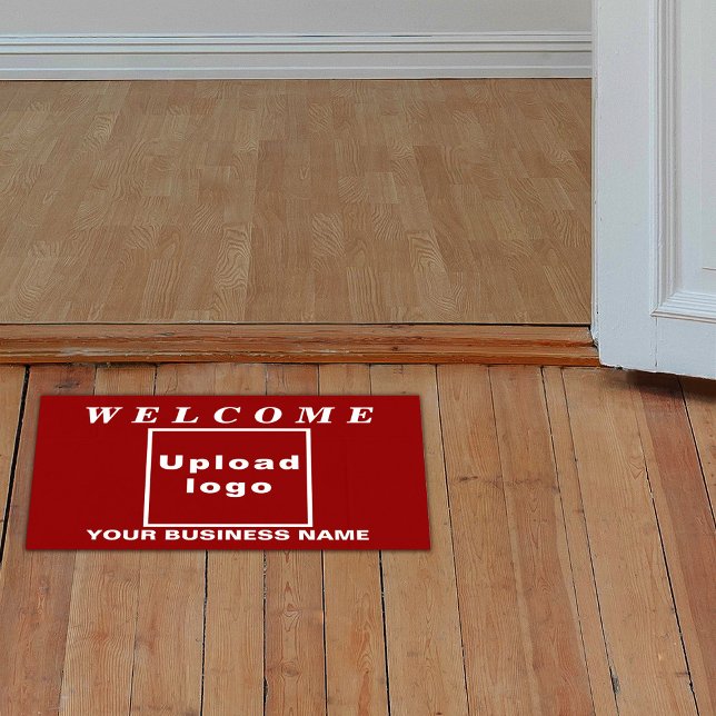 Business Name and Logo on Red Rectangle Floor Decals (You business name, logo and welcome texts on red rectangle floor decal.)