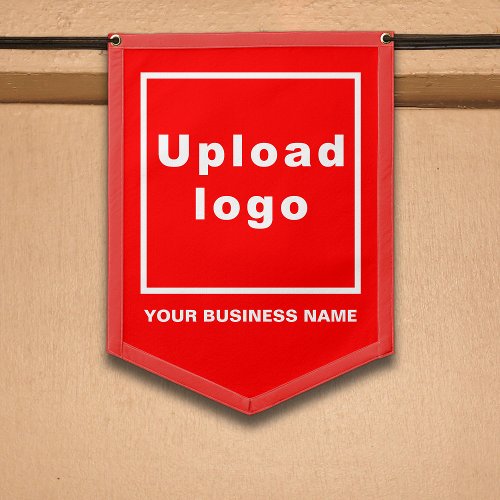 Business Name and Logo on Red Shield Shape Pennant