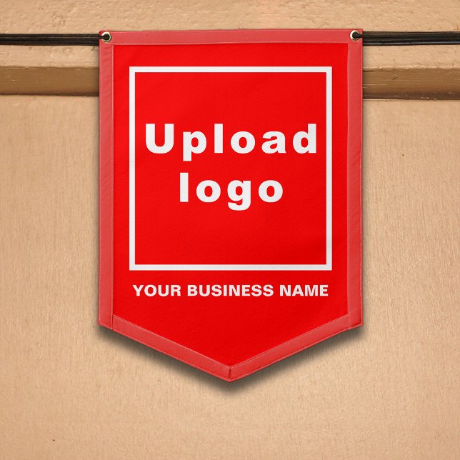 Business Name and Logo on Red Shield Shape Pennant (Creator Uploaded)