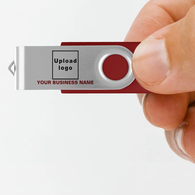 Business Name and Logo on Red USB Swivel Flash Drive (Business name and logo on red USB swivel flash drive as promotional or giveaway item.)