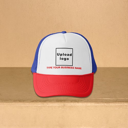 Business Name and Logo on Red White and Blue Trucker Hat