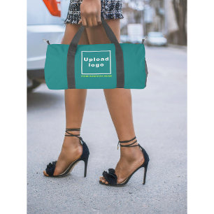Business Name and Logo on Small Teal Green Duffle Bag
