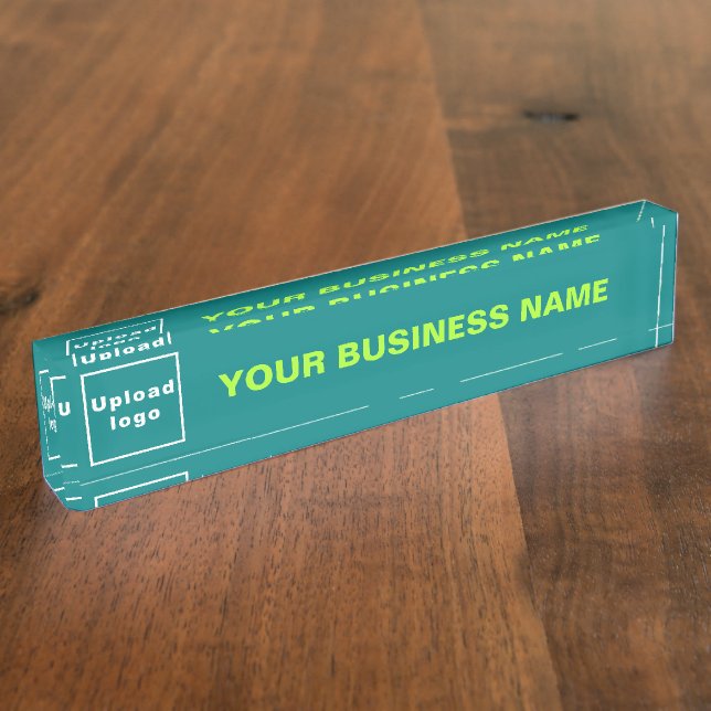 Business Name and Logo on Teal Green Acrylic Desk Name Plate (Side)