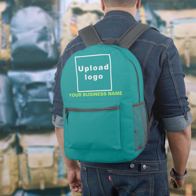 Business Name and Logo on Teal Green Backpack (Build brand name awareness. Your business name and logo on teal green backpack.)