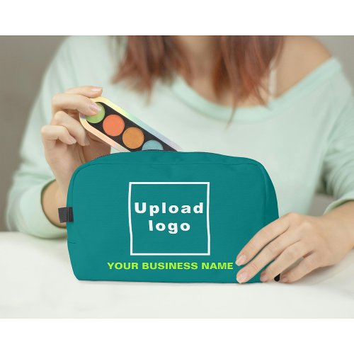 Business Name and Logo on Teal Green Dopp Kit