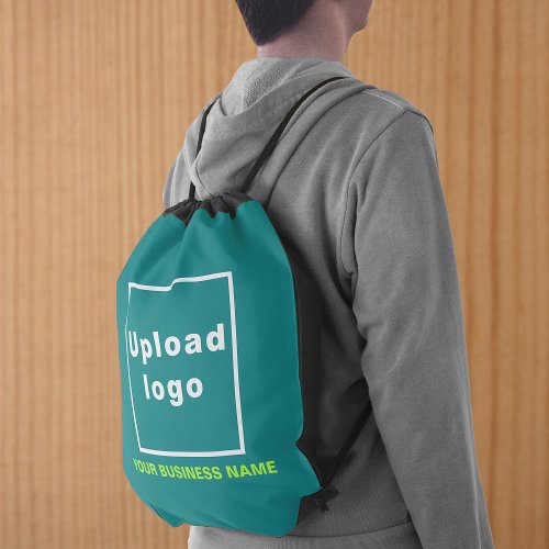 Business Name and Logo on Teal Green Drawstring Bag