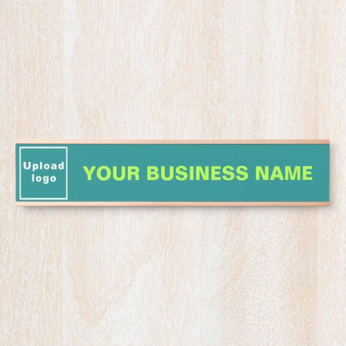 Business Name and Logo on Teal Green Long Hanging Door Sign