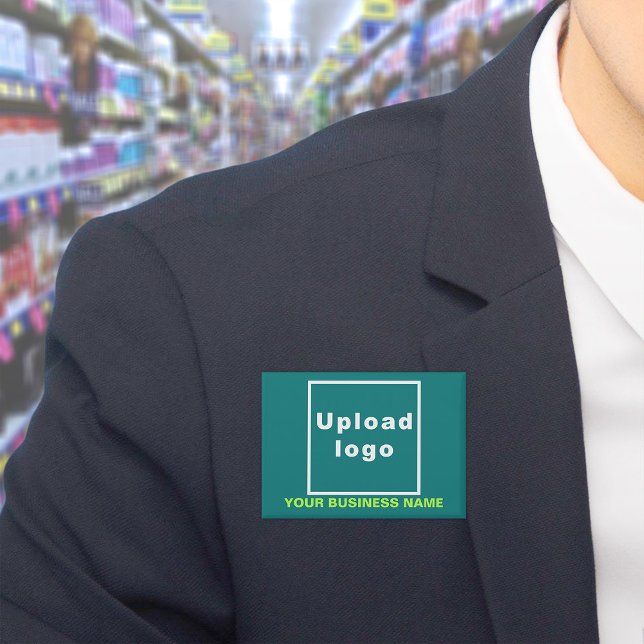 Business Name and Logo on Teal Green Rectangle Button (Business name and logo on teal green rectangle button)