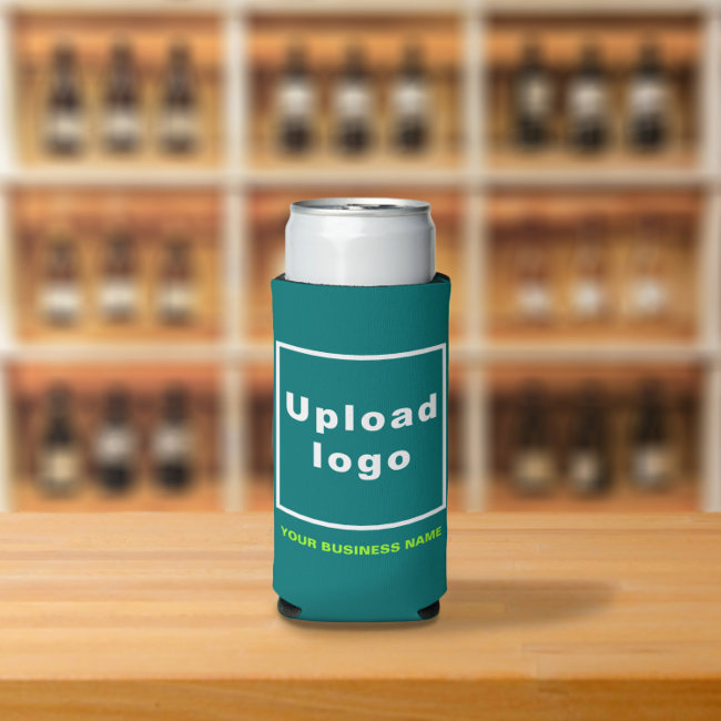 Business Name and Logo on Teal Green Seltzer Can Cooler