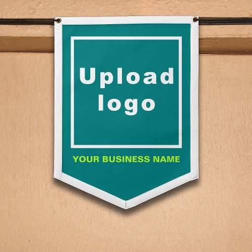 Business Name and Logo on Teal Green Shield Shape Pennant