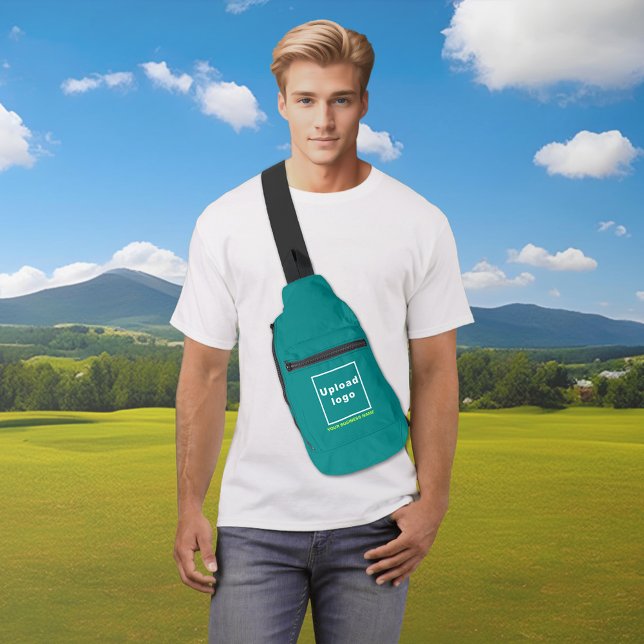 Business Name and Logo on Teal Green Sling Bag (Business name and logo on teal green sling bag)