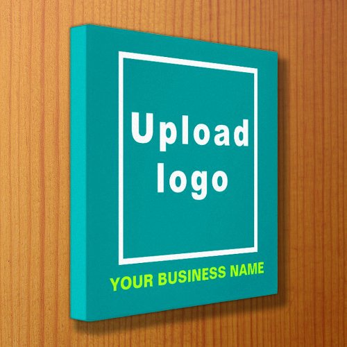 Business Name and Logo on Teal Green Square Canvas Print