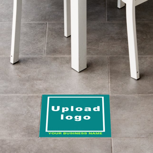 Business Name and Logo on Teal Green Square Floor Decals (Restaurant)