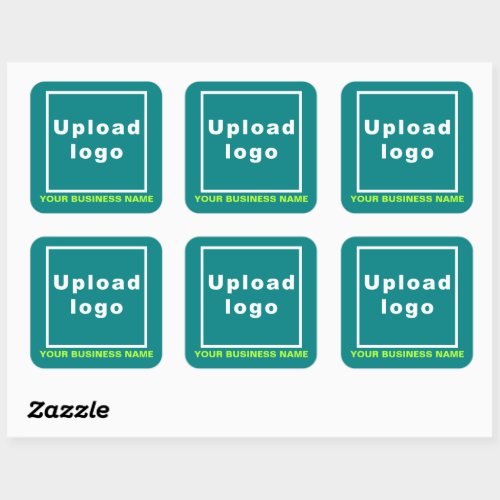 Business Name and Logo on Teal Green Square Sticker