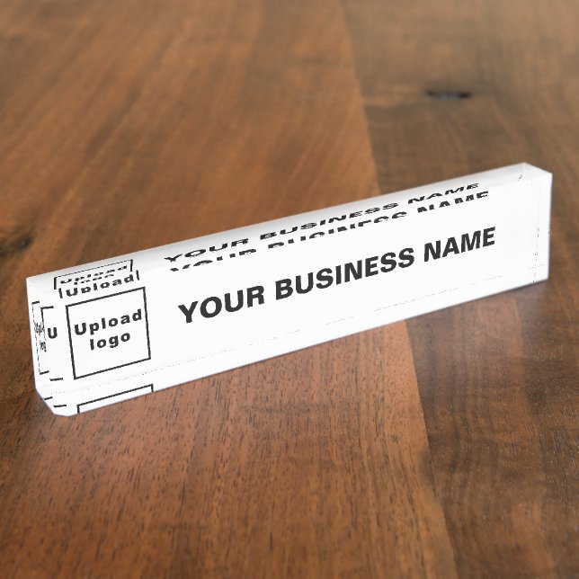 Business Name and Logo on White Acrylic Desk Name Plate (Side)