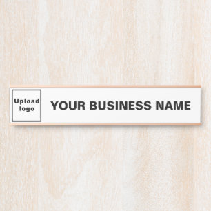 Business Name and Logo on White Long Hanging Door Sign