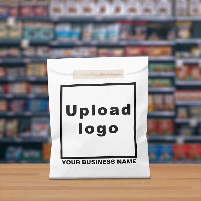 Business Name and Logo on White Paper Bag (White paper bag with your business name and logo displayed in a store)