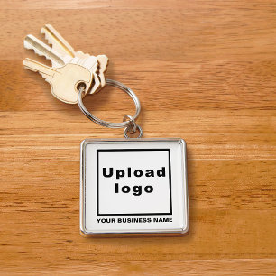 Business Name and Logo on White Square Premium Keychain
