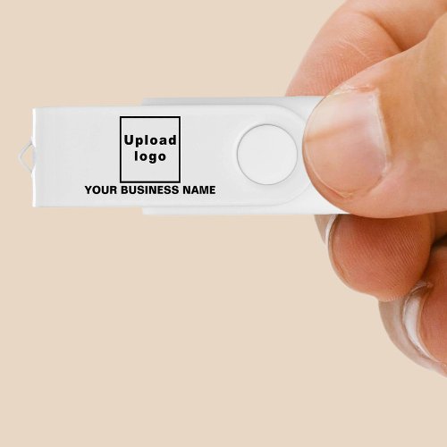 Business Name and Logo on White USB Swivel Flash Drive