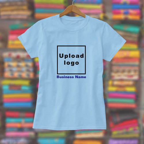 Business Name and Logo on Women Light Blue T_Shirt