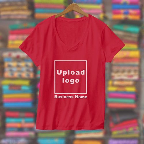 Business Name and Logo on Women V_Neck Red T_Shirt